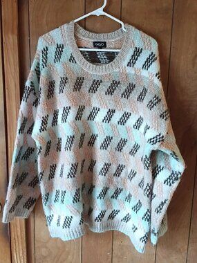 Gigio Women's Size Large Oversized Patterned Knit Sweater Cozy Boho Pullover